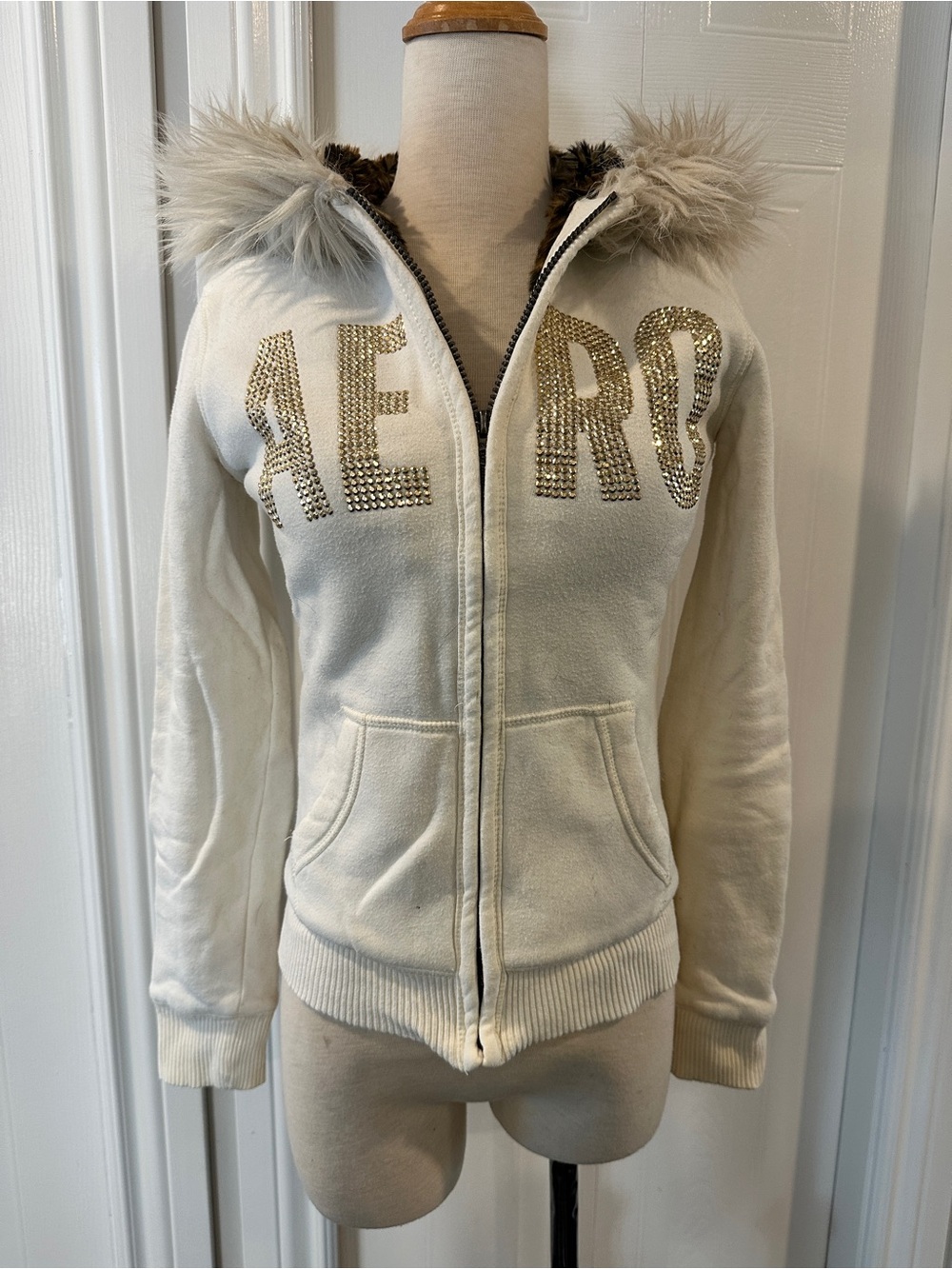 Rare Vintage Y2K Aeropostale Full Leopard Fur Lined Zipper Hoodie/Jacket